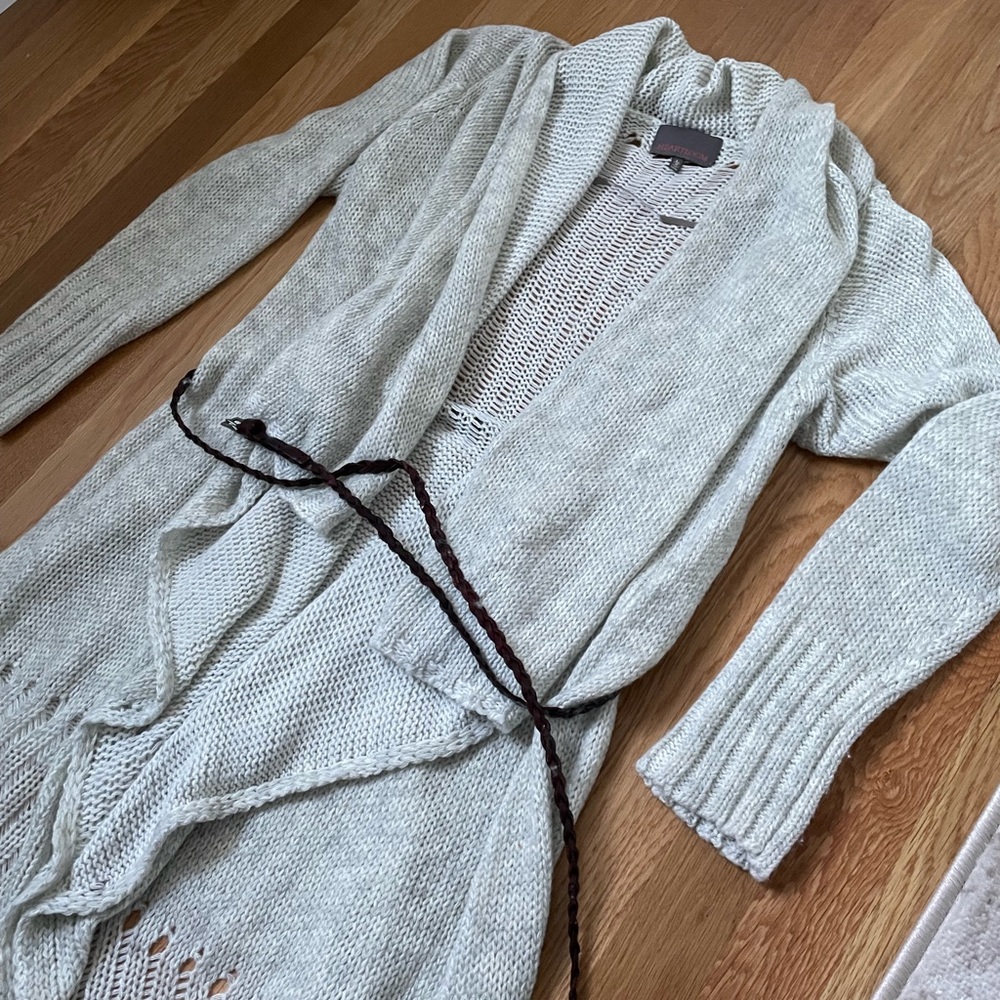 Heartloom Drape Front Knit Cardigan with leather belt size L